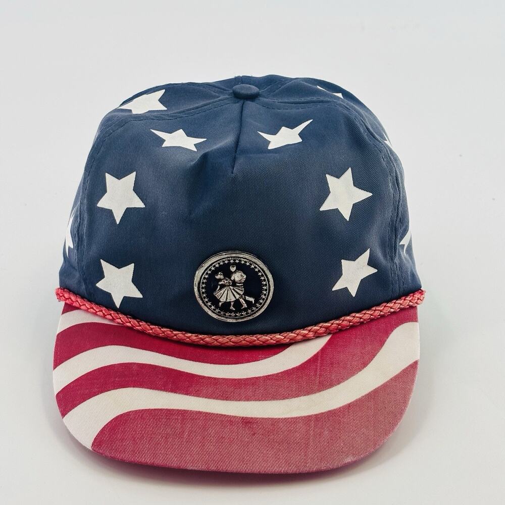 Vintage USA Flag Hat Cap SnapBack Swirl Dance Medallion Logo 90’s